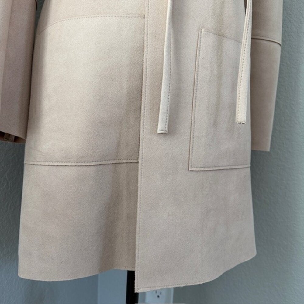 H&M Blush Pink Faux Suede Belted Jacket Coat Sz 6 - Picture 12 of 14